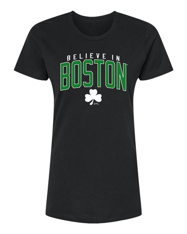 Believe in Boston - Black Relaxed Fit Women's Crew Neck T-Shirt